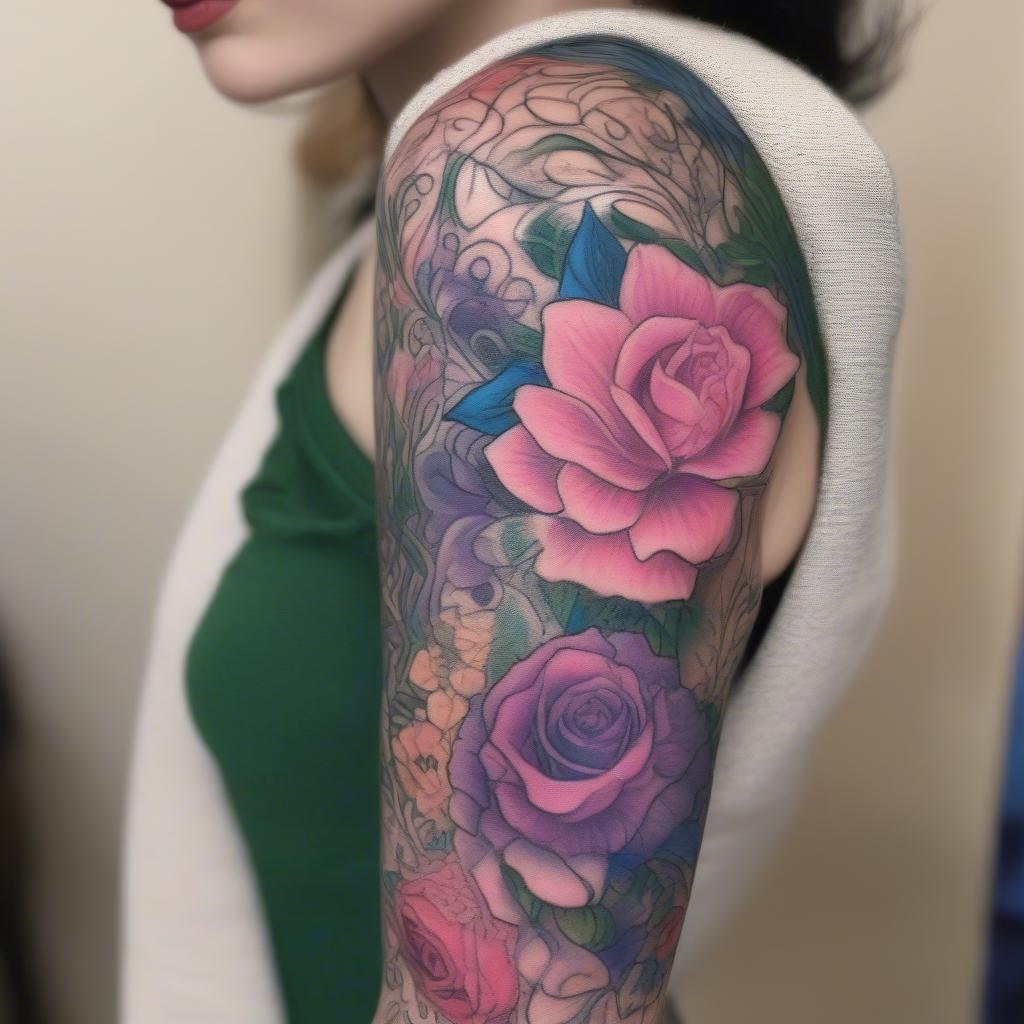 Vibrant Floral Tattoo Sleeve Ideas in Colour