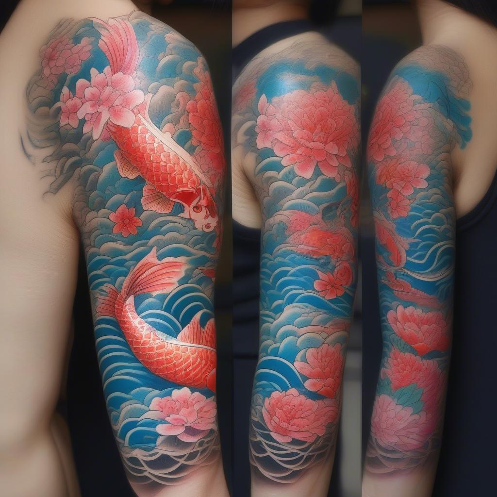 Japanese Style Tattoo Sleeve Ideas in Colour