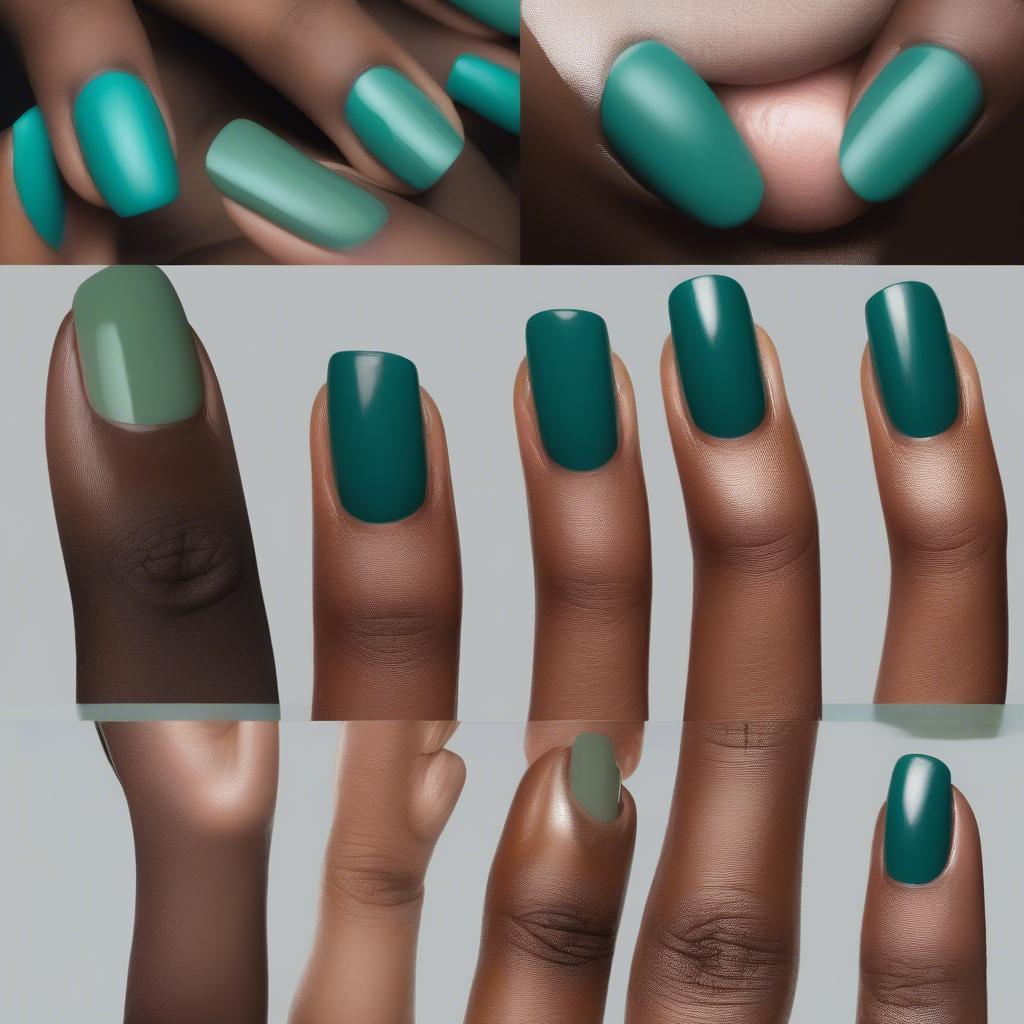 Teal Green Nail Polish on Different Skin Tones