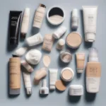 Titanium Dioxide in Cosmetics: A close-up view of various cosmetic products containing titanium dioxide, highlighting its prevalence in the beauty industry.