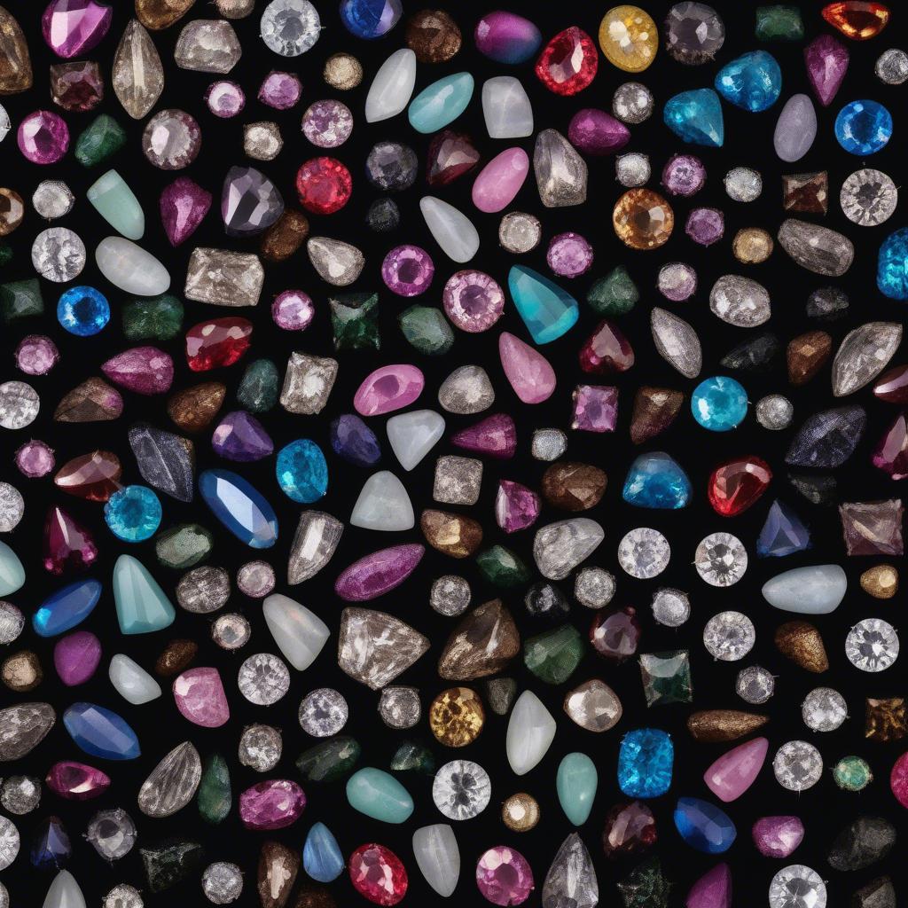 A display of various tooth gems available in a Portland studio, showcasing different shapes, sizes, and colors.