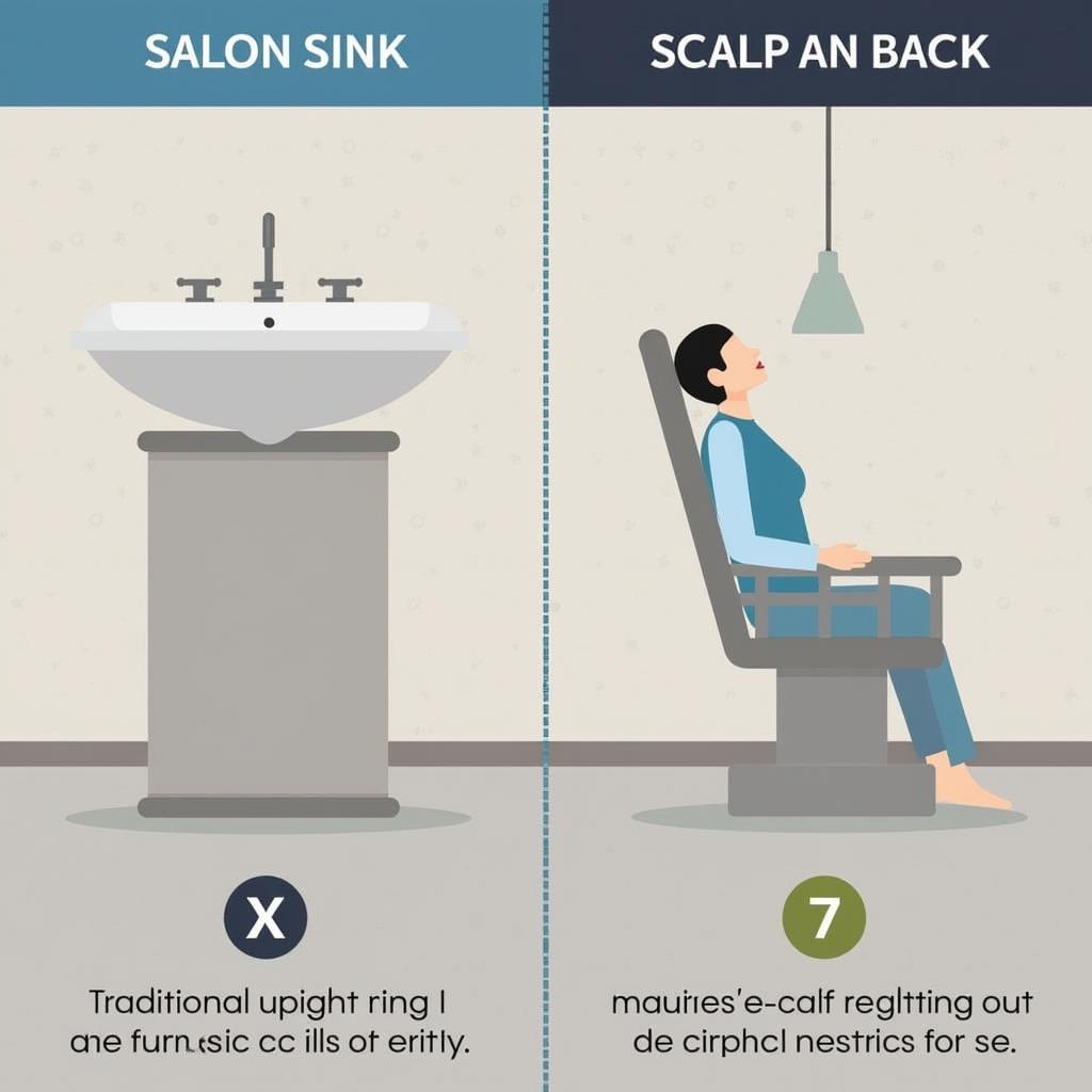 Comparison of a traditional salon sink and a Japanese scalp massage sink, highlighting the ergonomic differences.