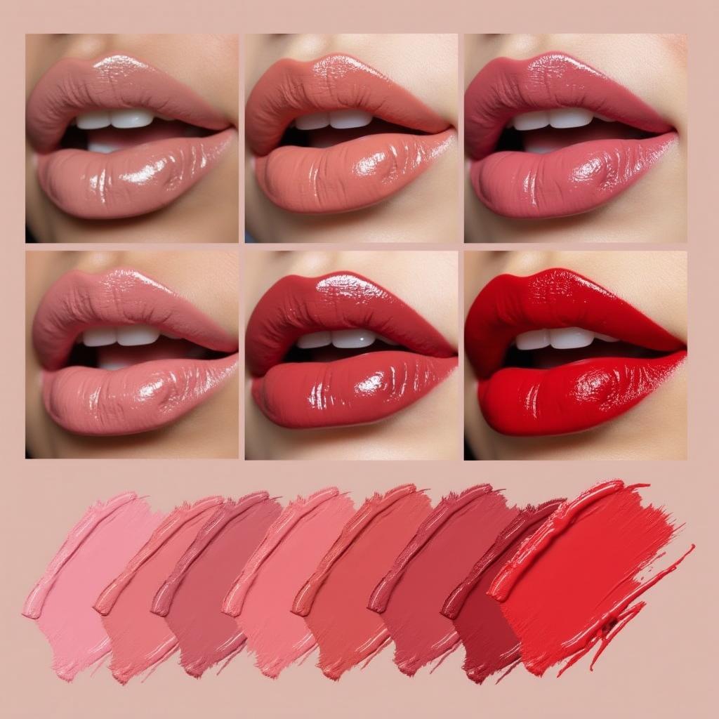 A variety of true and luscious lipstick shades ranging from nude to bold red.