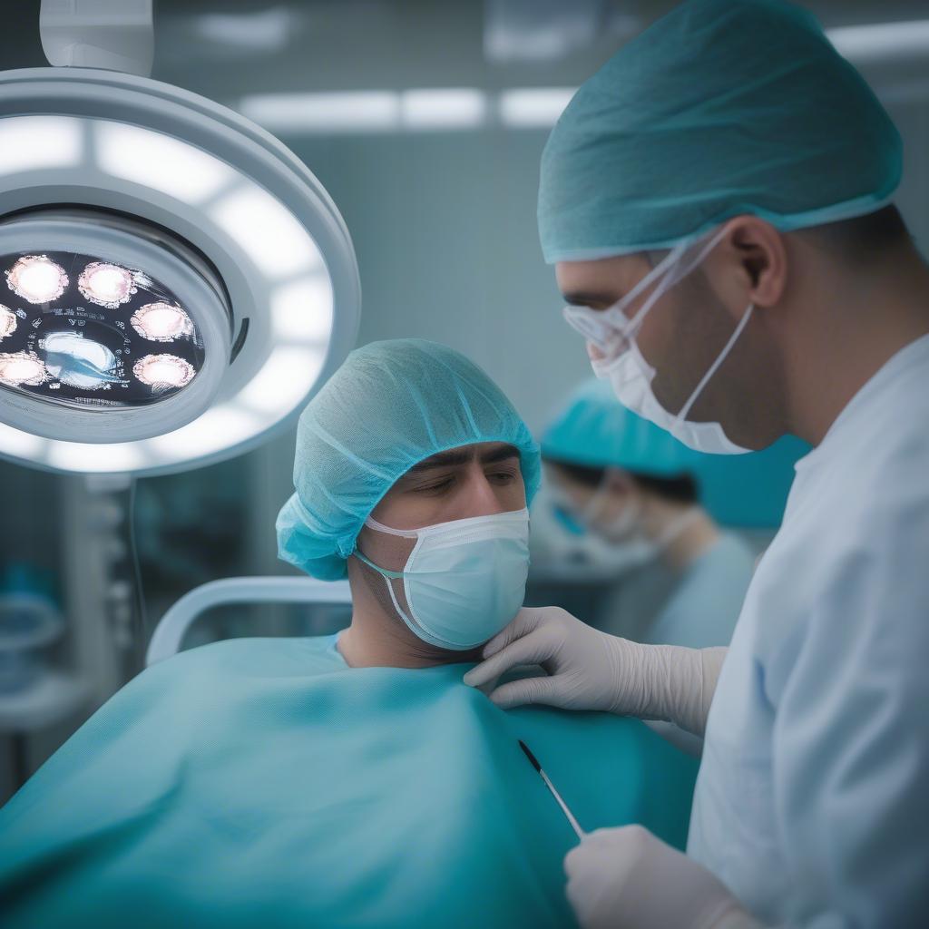 Hair transplant procedure being performed in a Turkish clinic