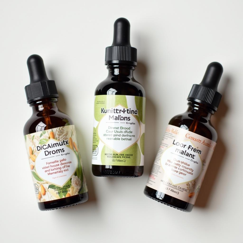 Different types of melanin drops with varying ingredients and packaging