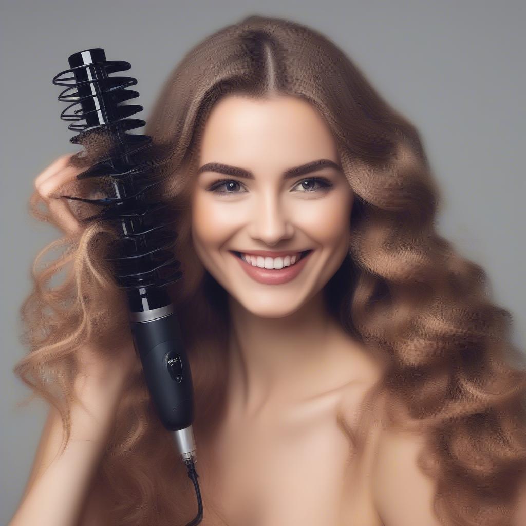 Woman Using a Vibrating Curling Iron