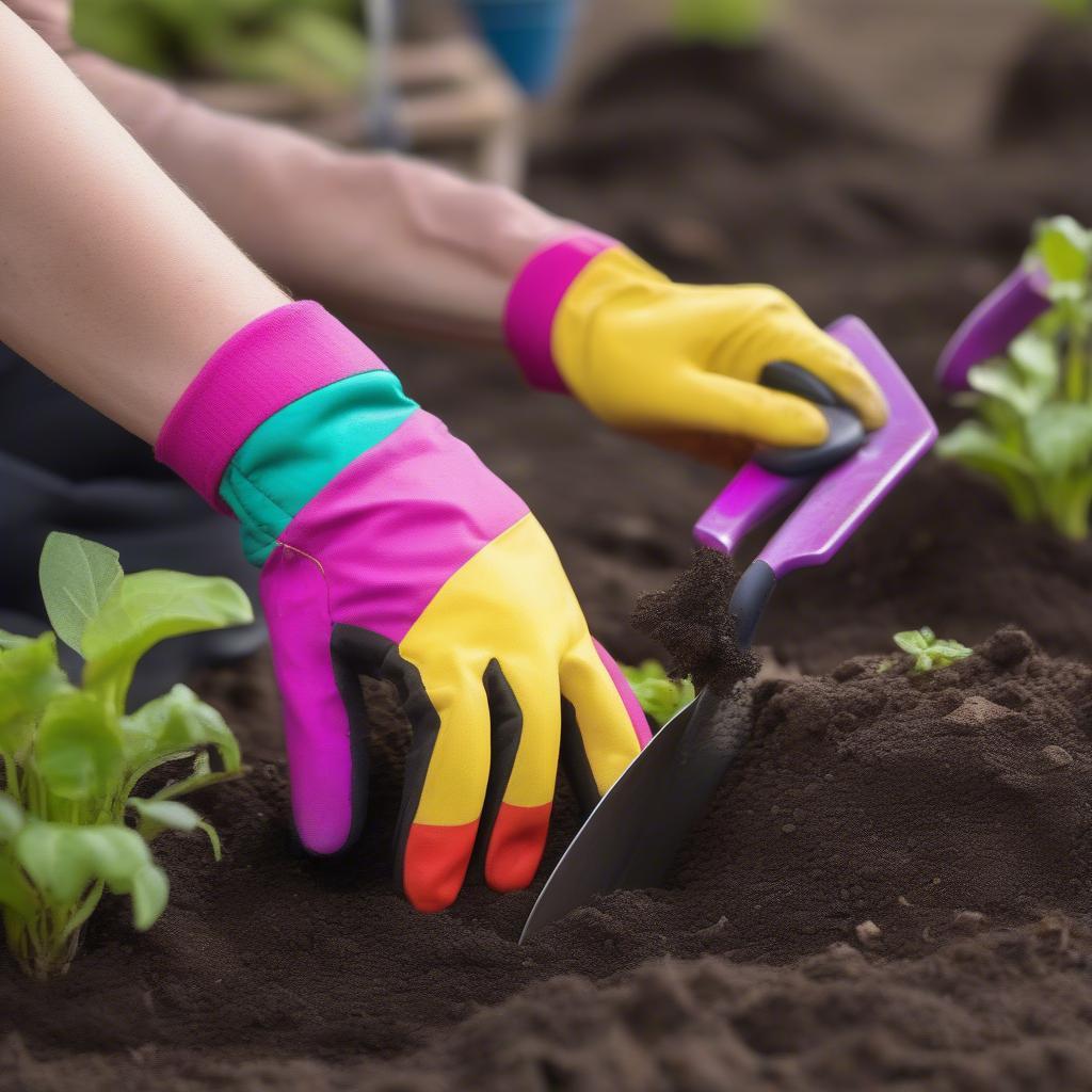 Person gardening wearing uv fingerless gloves