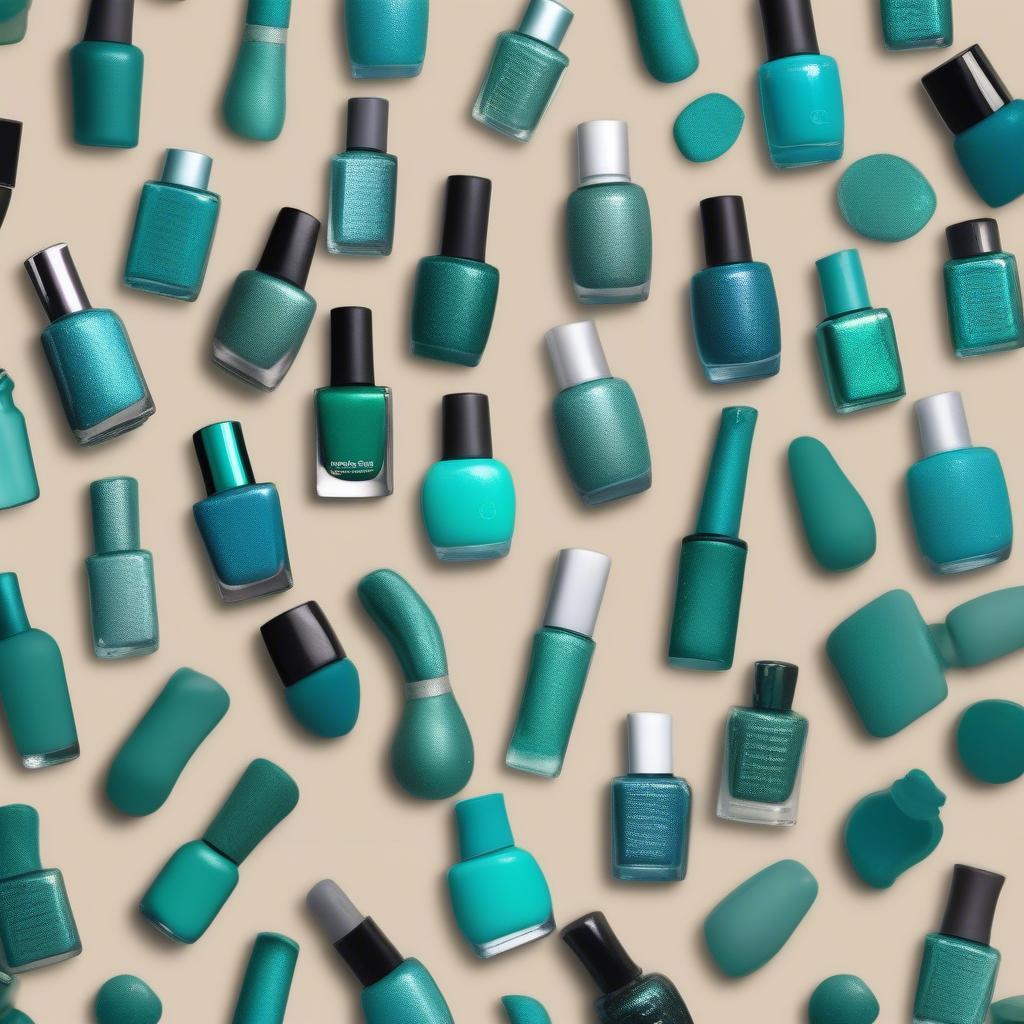 Variety of Teal Green Nail Polish Bottles