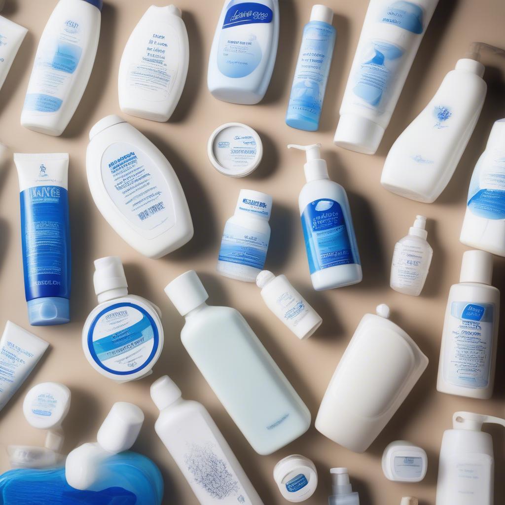 Variety of Blue and White Lotions Displayed