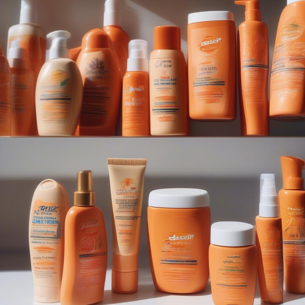 Various Carrot Sun Tanning Cream Bottles