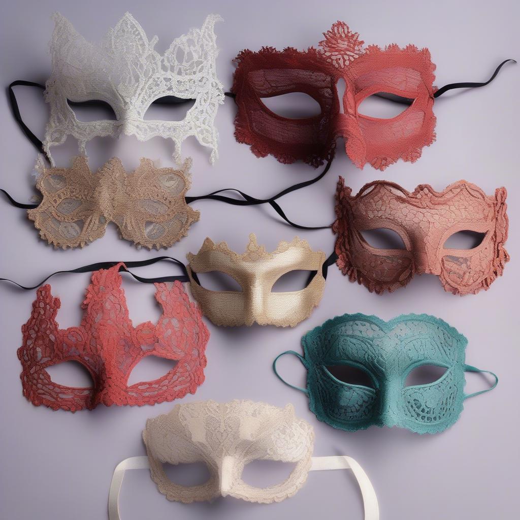 Different styles and colors of lace masks