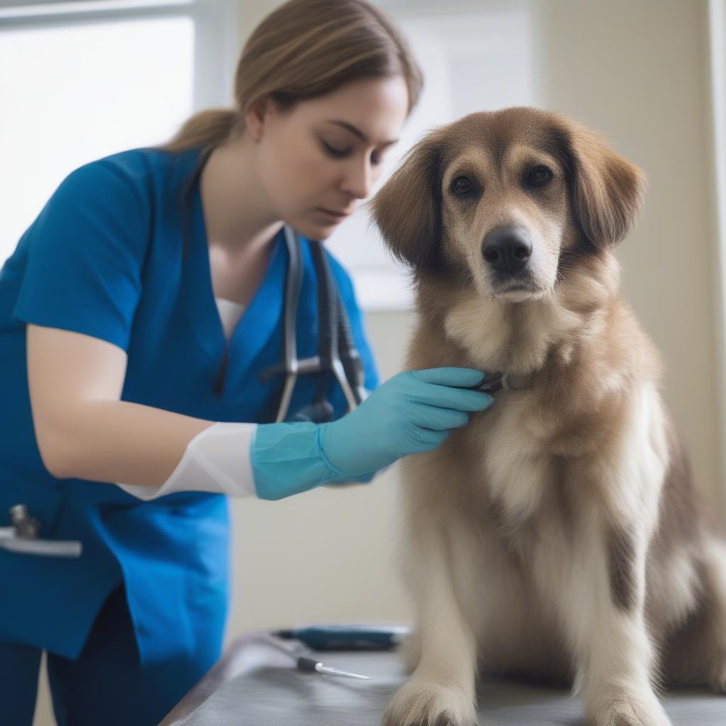 Veterinarian Examining Dog's Skin