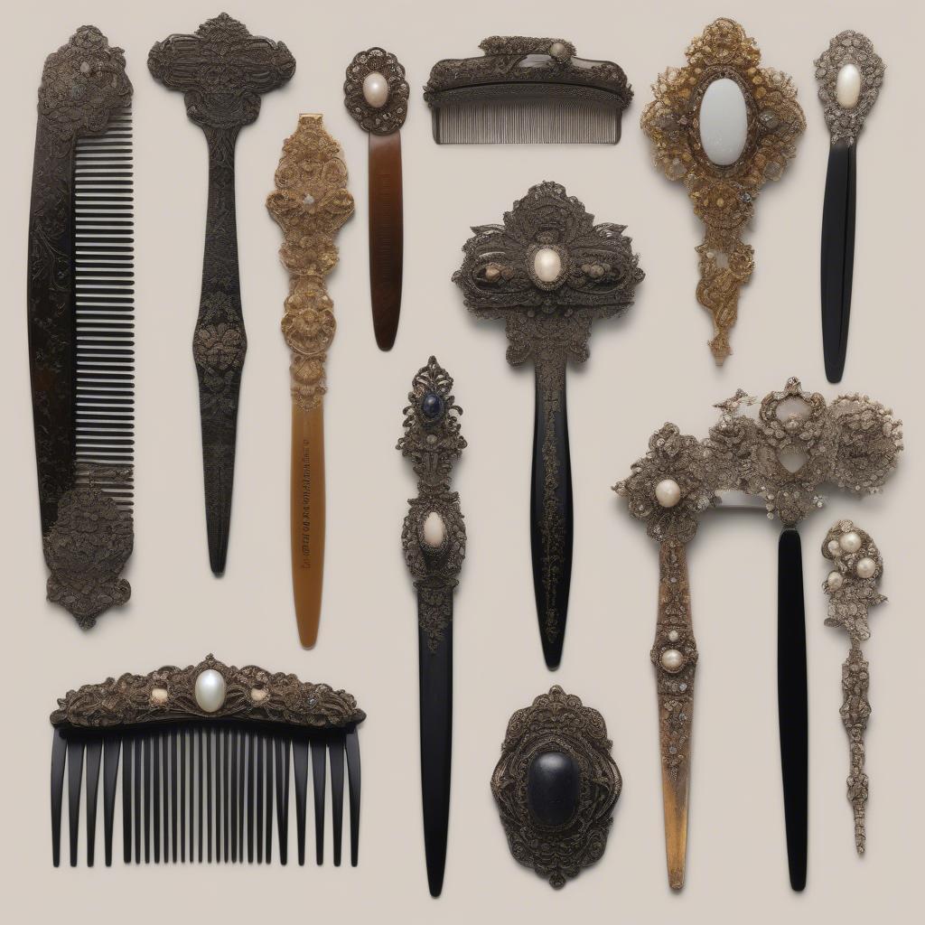 Victorian Hair Combs: Intricate designs featuring pearls, gemstones, and detailed metalwork.