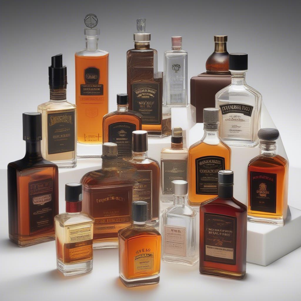 Different Bottles of Whiskey and Tobacco Cologne