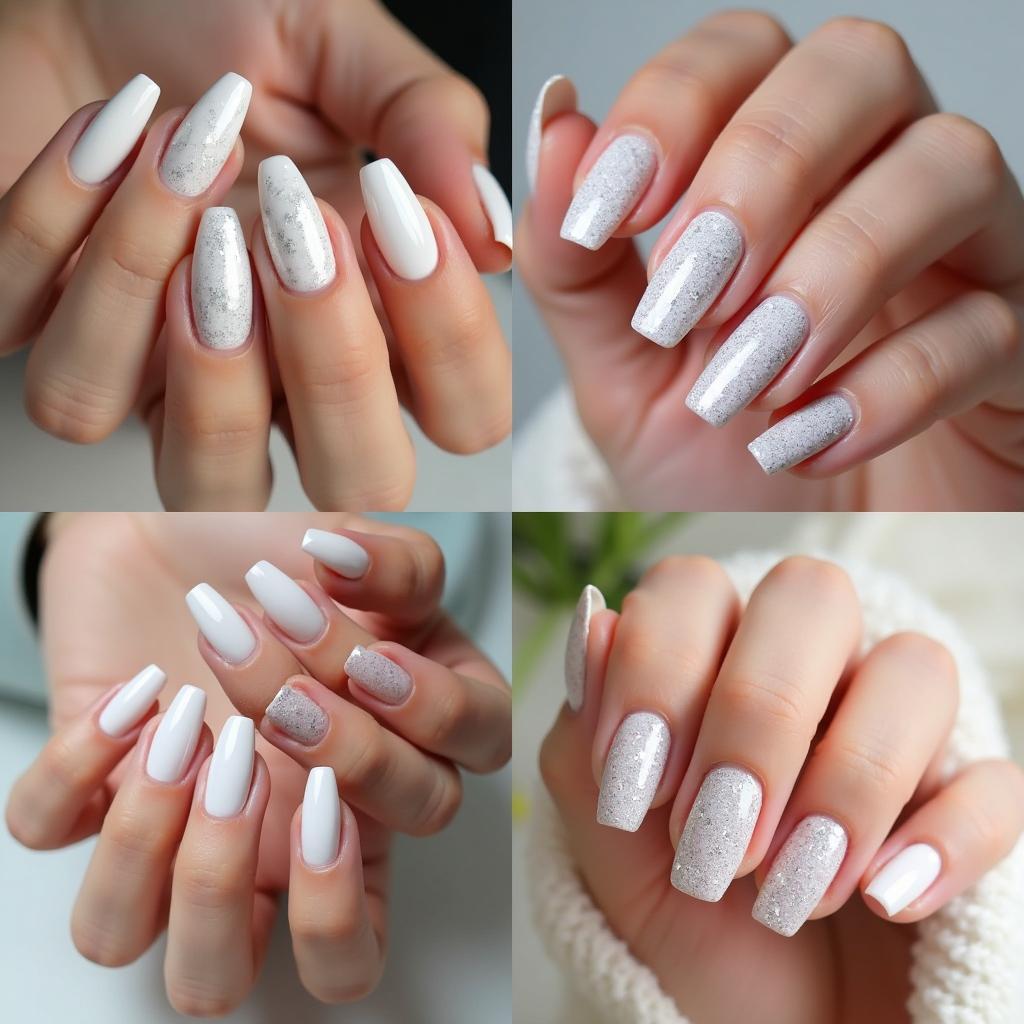 White Glitter Nail Polish on Various Skin Tones