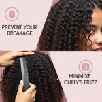 Wide tooth comb gently detangling curly hair