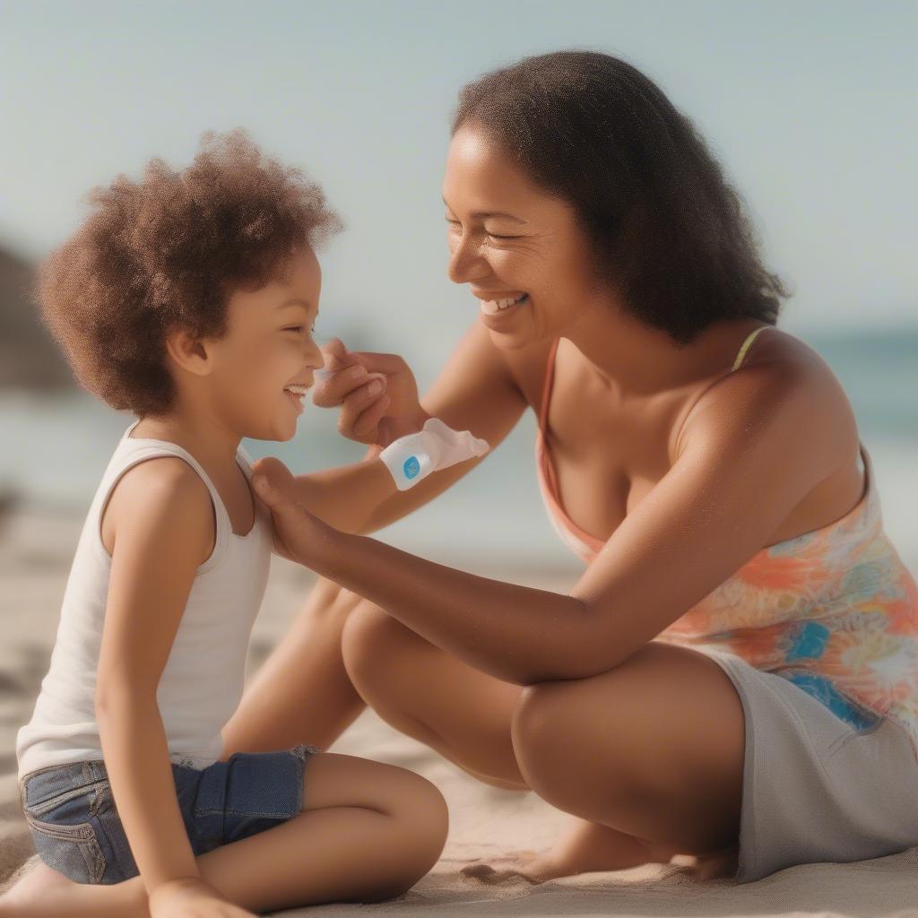 Applying Wipes Sunscreen on a Child