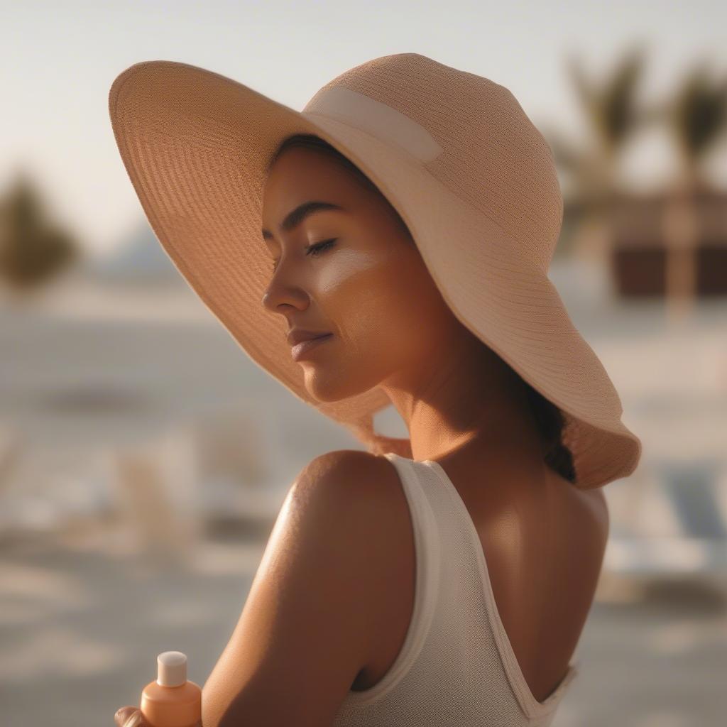 Woman Applying Bronzer Tanning Lotion to Her Arm