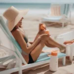 Woman Applying Carrot Sun Tanning Cream