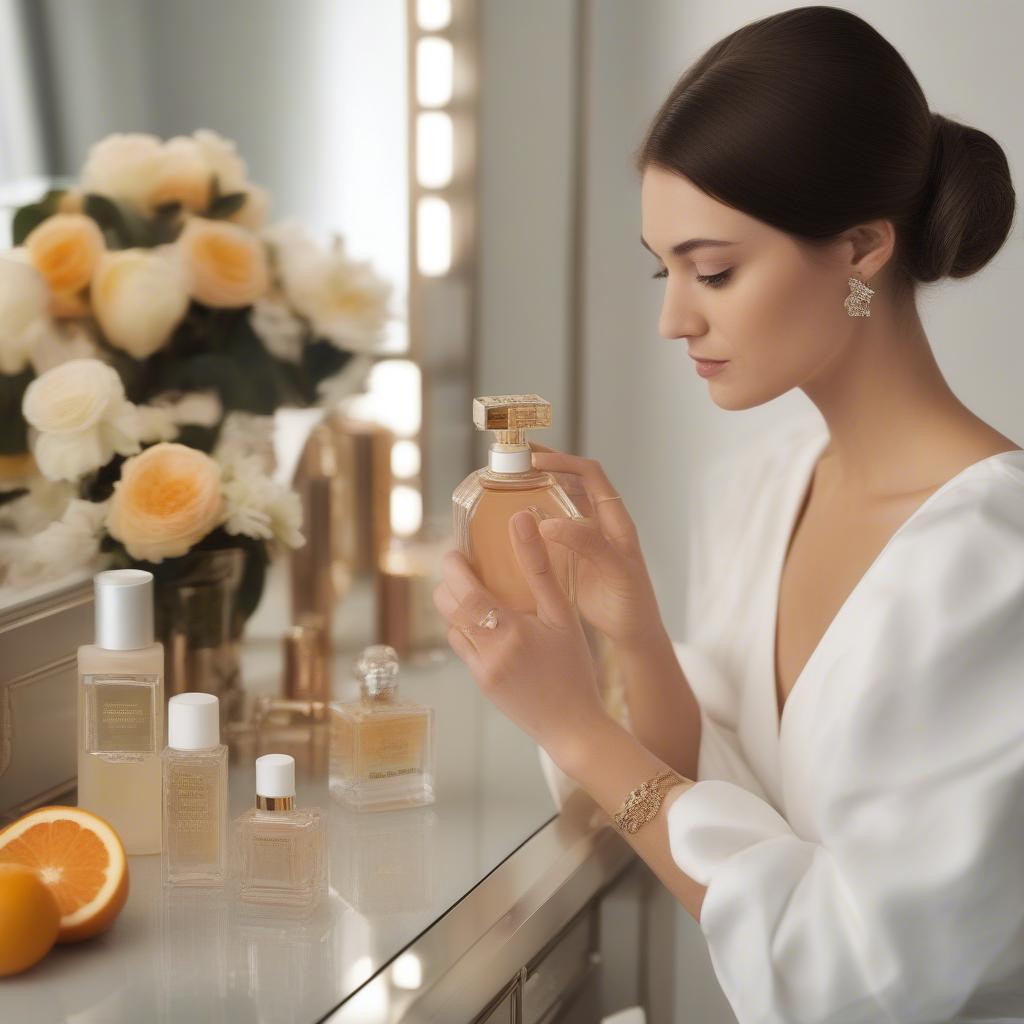 Woman Applying Citrus and Musk Perfume