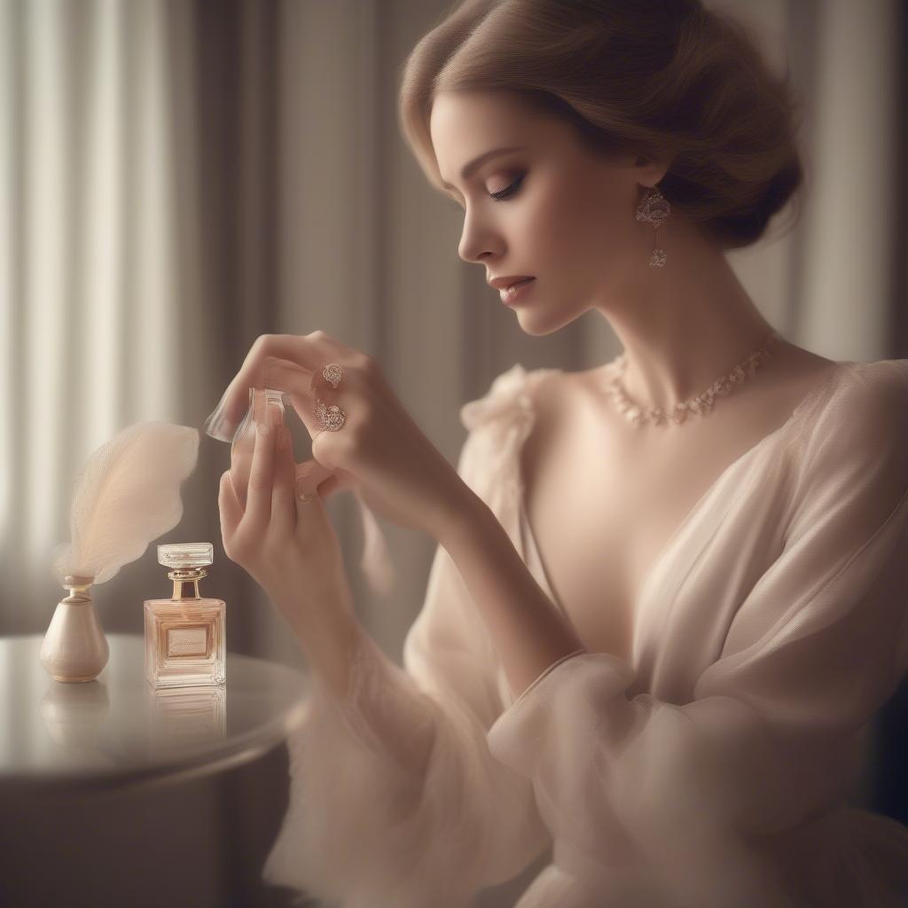 A woman applying French lavender honey perfume to her wrist.