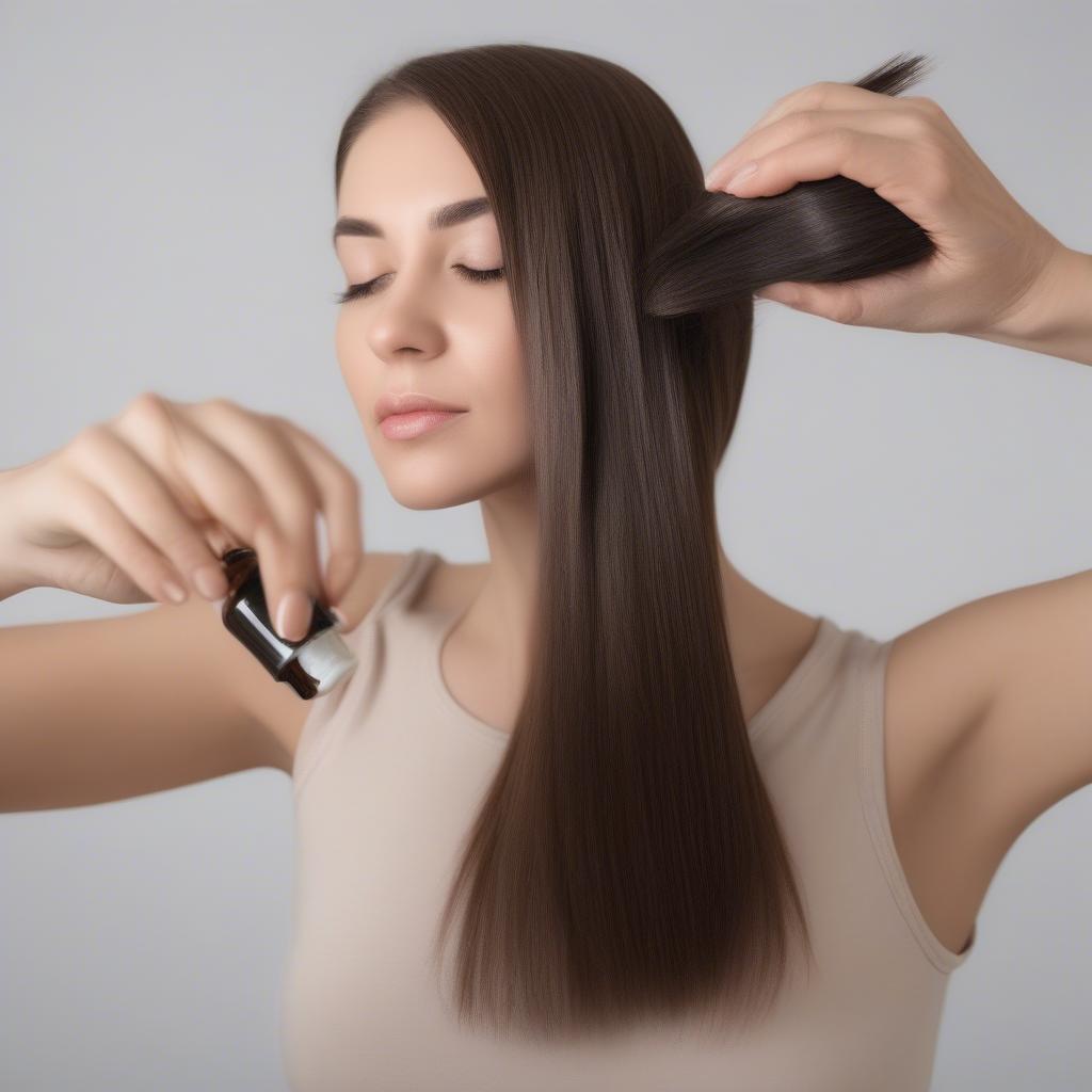 Woman applying hair oil to her ends