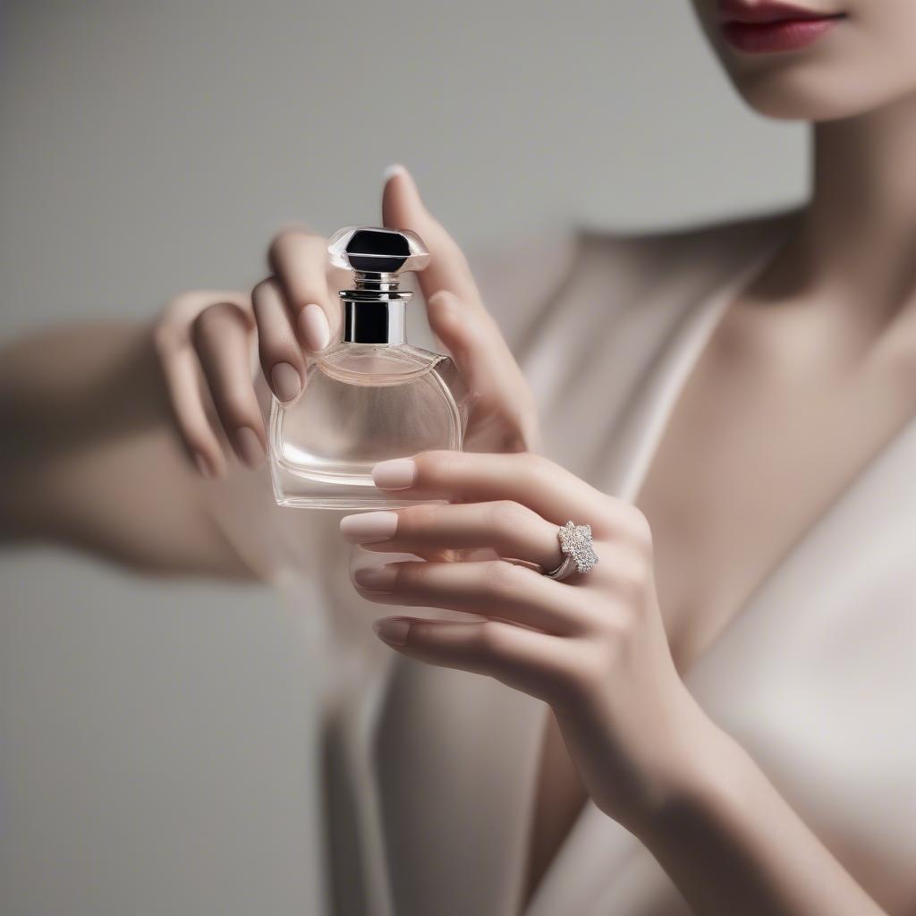 A woman applying perfume to her wrist