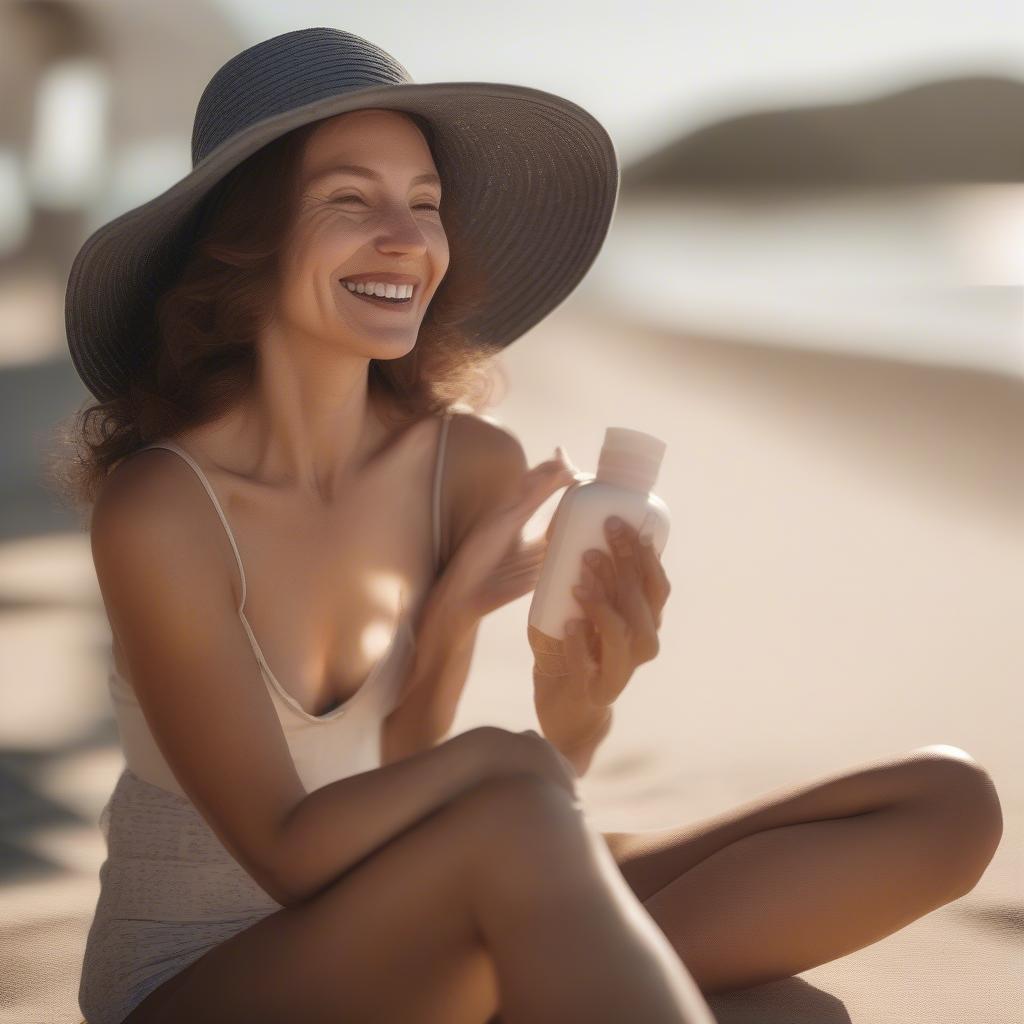 Woman Applying Sun Glow Sunscreen on the Beach