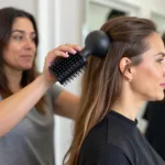 Woman Blow Drying Hair at Home