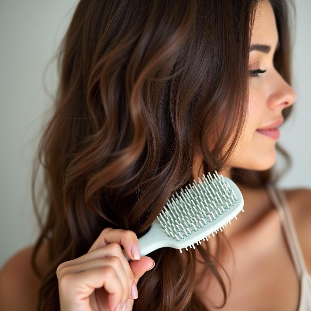 Woman Brushing Her Hair with a Tangle Free Hair Brush