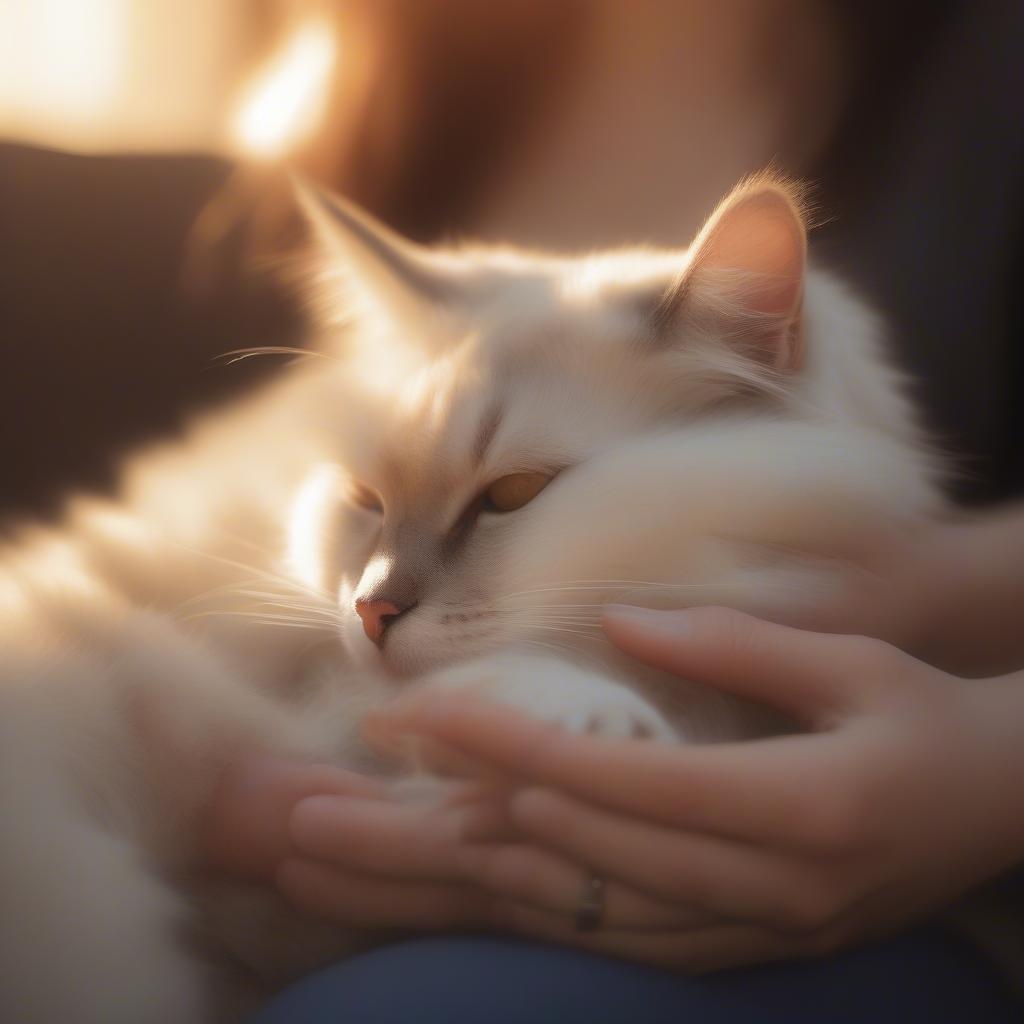 A woman gently strokes her cat, showcasing the deep bond and affection between them.