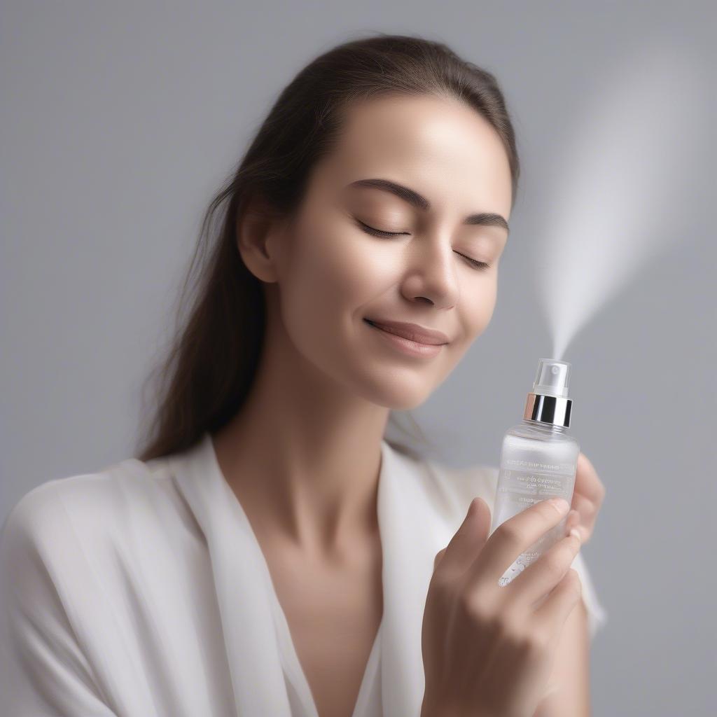 Woman Spraying Cooling Face Mist