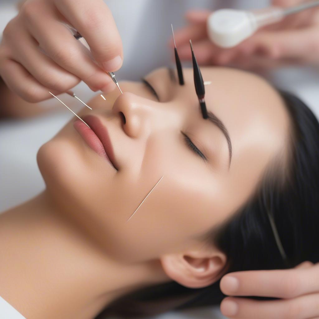 Woman Receiving Cosmetic Acupuncture Treatment