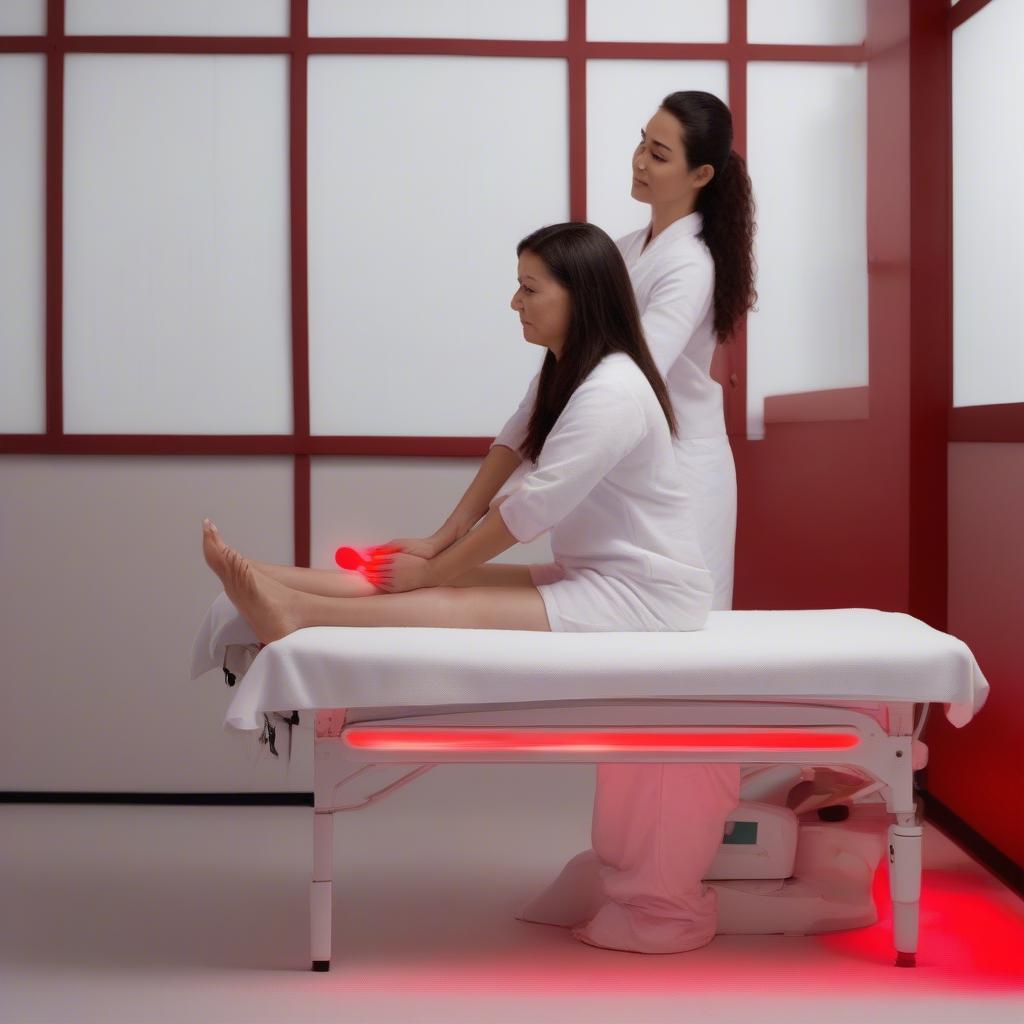 Woman Receiving Red Light Therapy and Massage