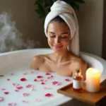 Woman Relaxing in a Bath with Luxury Bath Oil