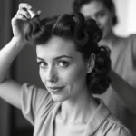 Woman Setting Hair in the 1950s