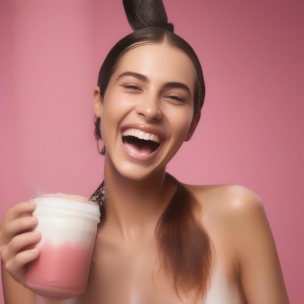 Woman Washing Hair with Milkshake Volume Shampoo