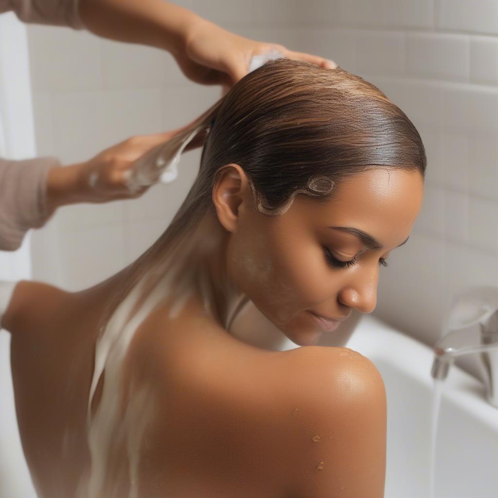 Woman Using Palo Santo Shampoo