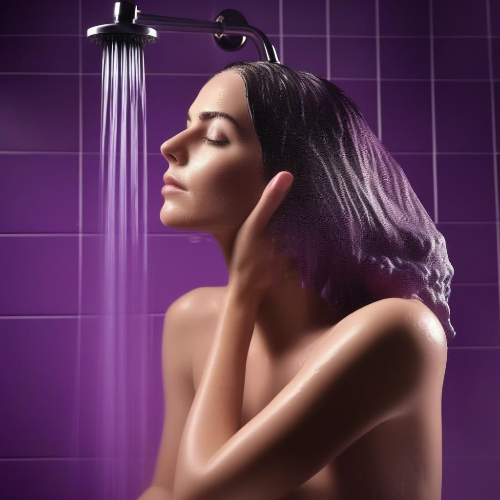 Woman Washing Hair with Toning Shampoo