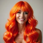 Woman Confidently Wearing an Orange and Red Wig