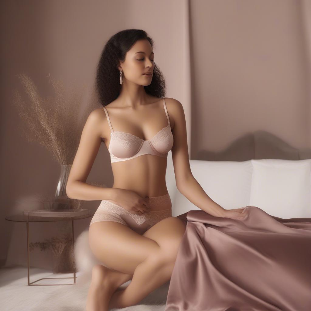 Woman wearing luxurious mulberry silk underwear