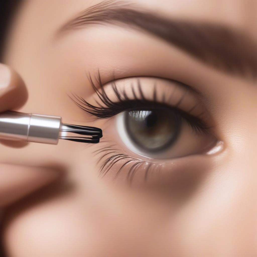 Woman carefully applying castor oil to her lashes after a lash lift