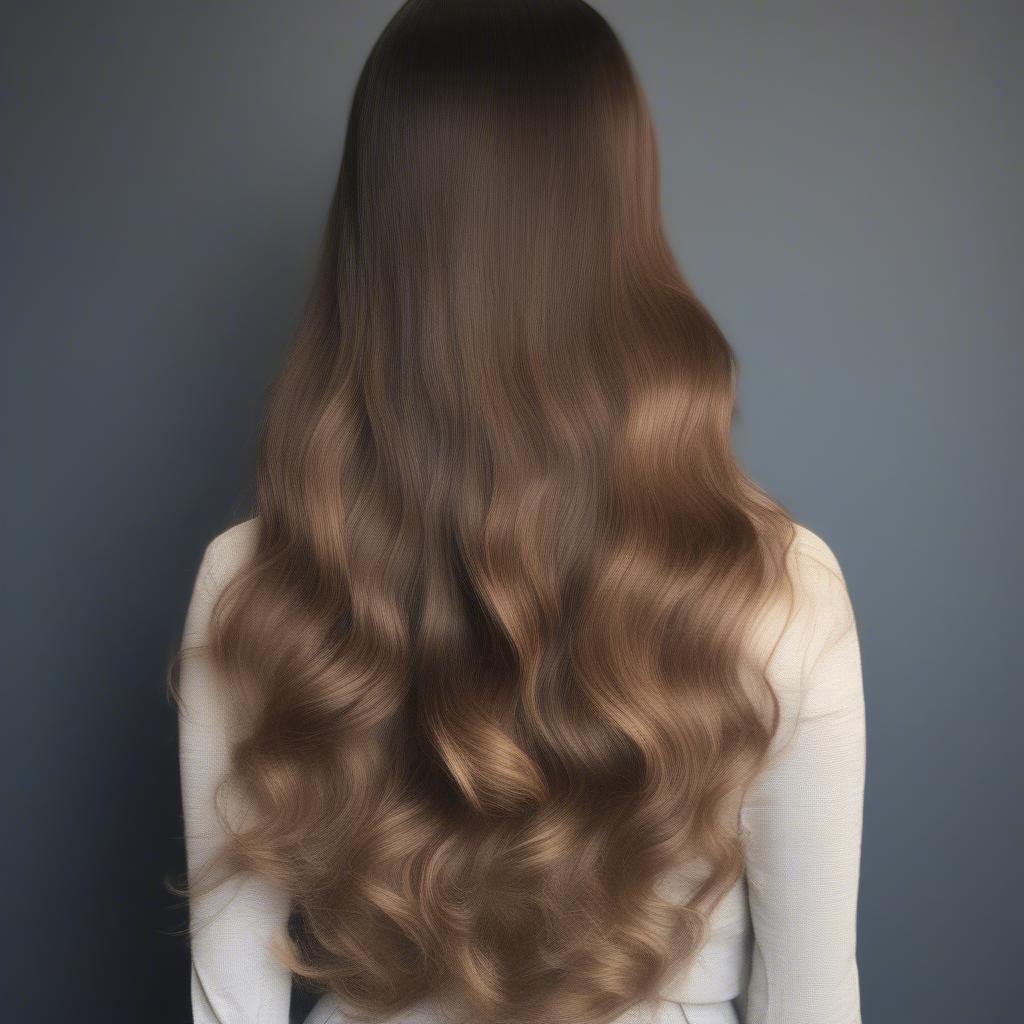 A woman with long, flowing hair extensions.