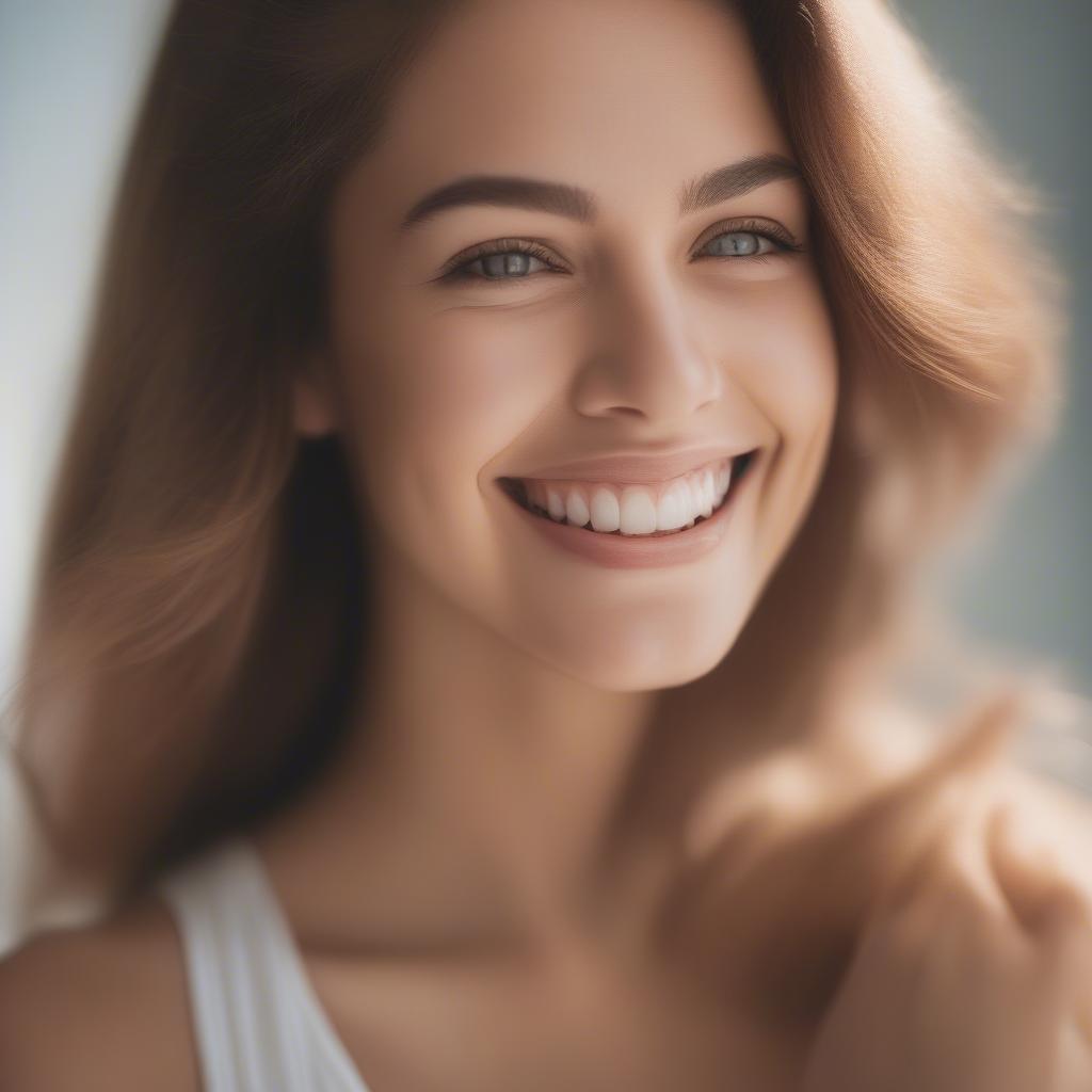 A woman with radiant skin smiling