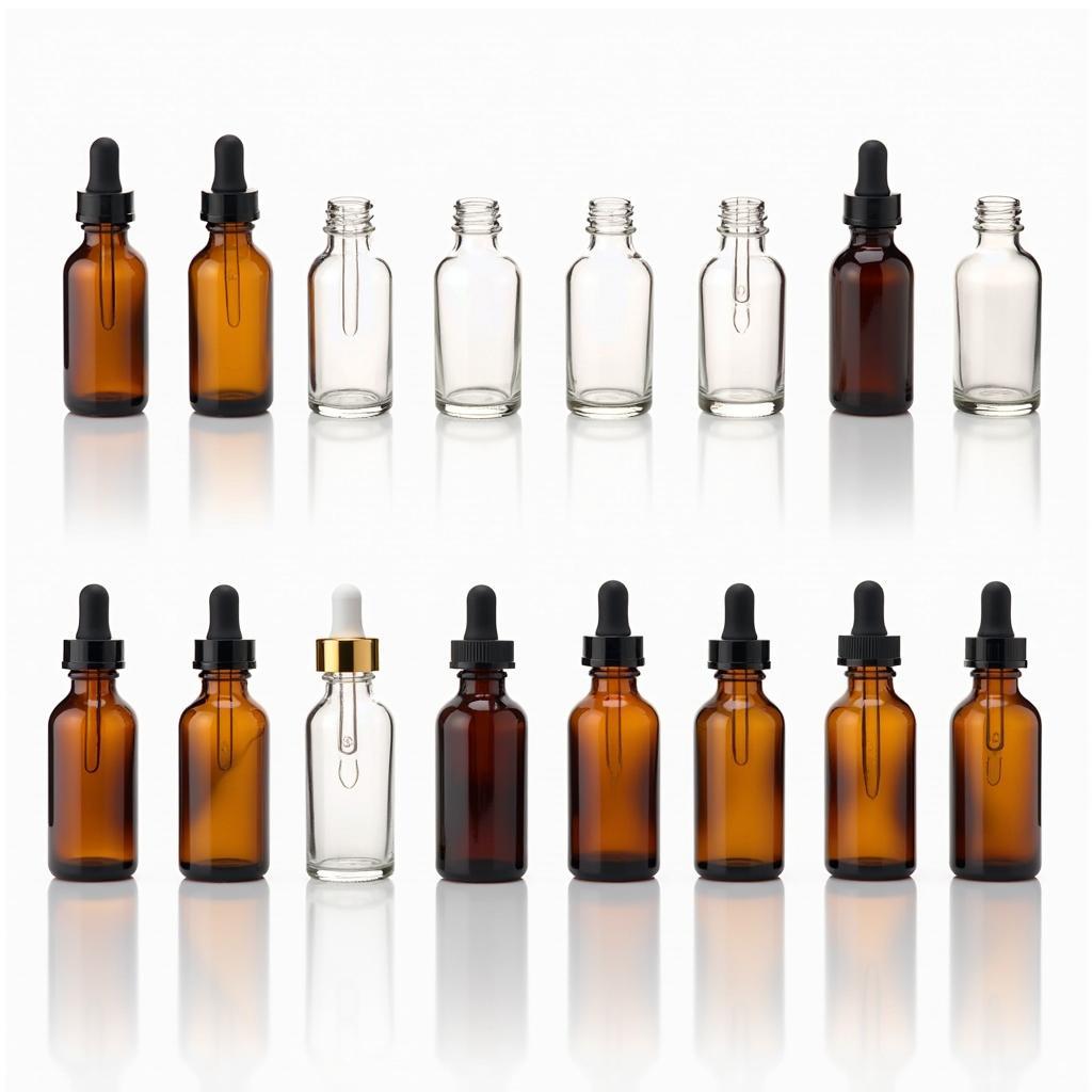 Variety of 4oz Glass Dropper Bottles with Different Closure Options