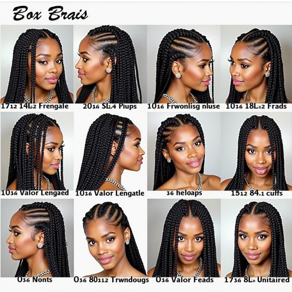 Different box braids styles achievable with 84 inch braiding hair.