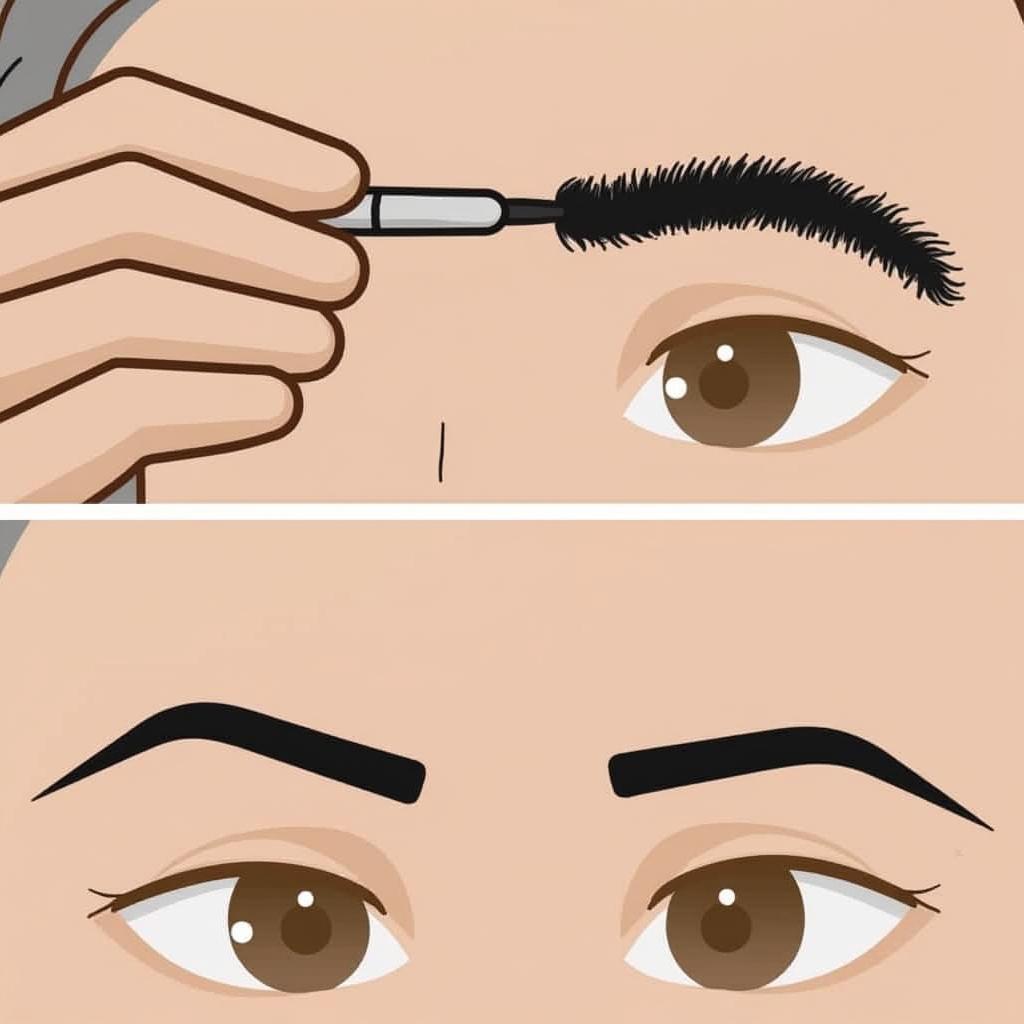 Applying black eyebrow tint with a small brush