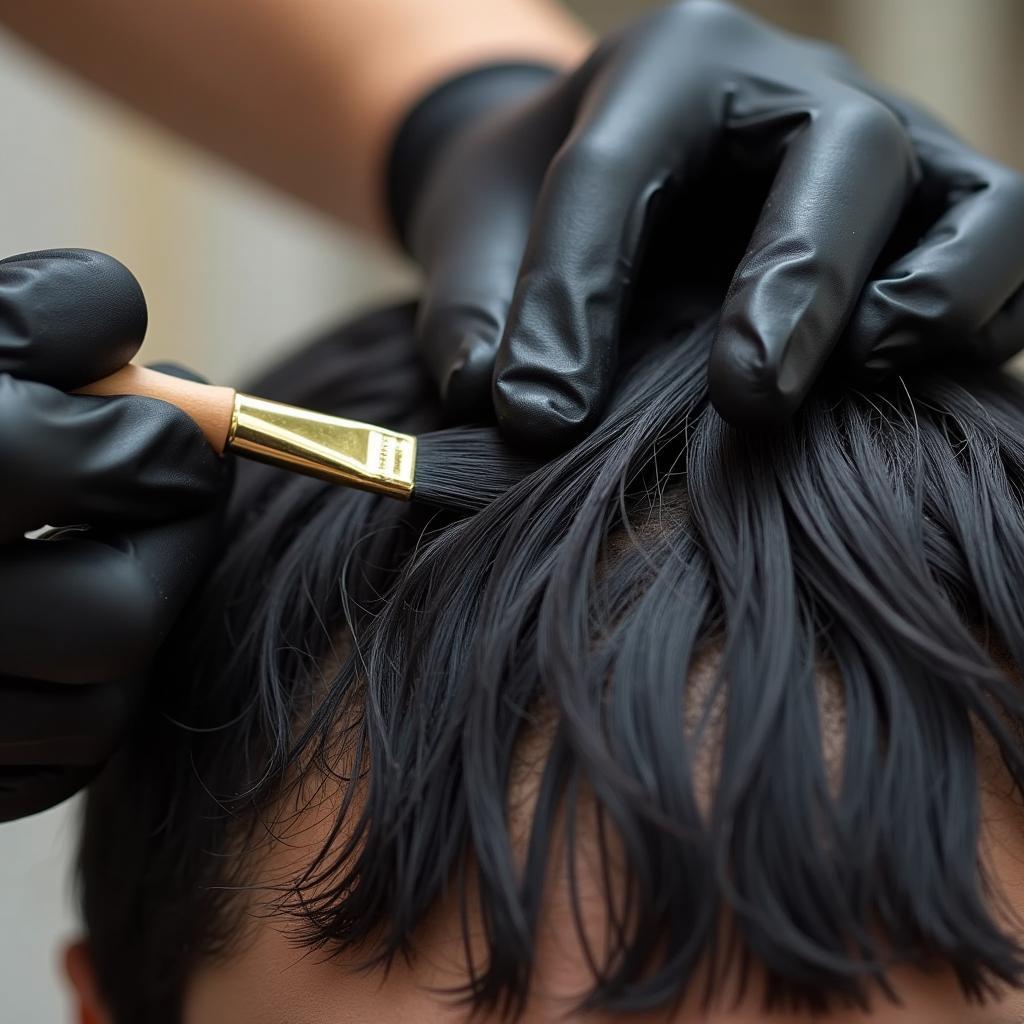 Applying Black Hair Root Touch Up