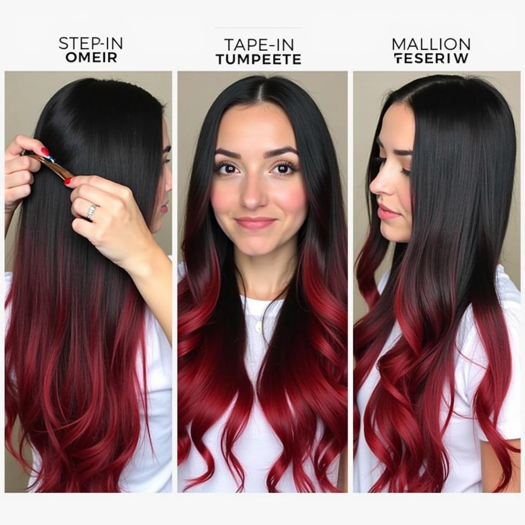 Applying Different Types of Black Red Ombre Hair Extensions