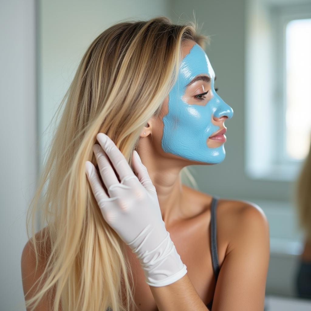 Applying Blue Hair Mask Evenly